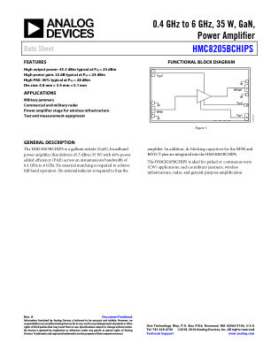 HMC8205BCHIPS datasheet cover page