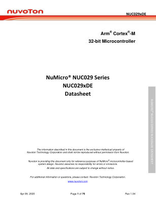 NUC029XDE 数据手册首页