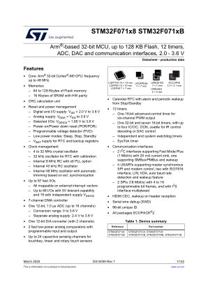 STM32F071CB datasheet cover page