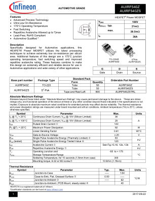 AUIRF540Z 数据手册首页