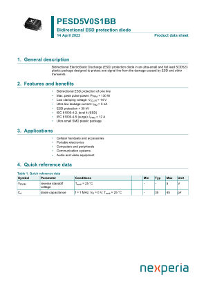PESD5V0S1BB datasheet cover page