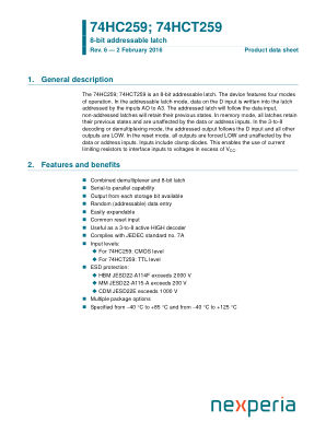 74HCT259DB datasheet cover page