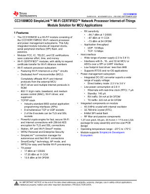 CC3100MOD datasheet cover page