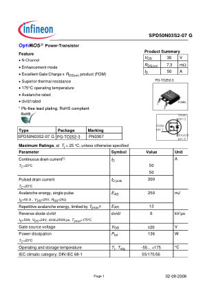 SPD50N03S2 数据手册首页