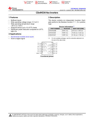 CD74HC04 数据手册首页