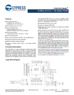 CY62157E datasheet cover page