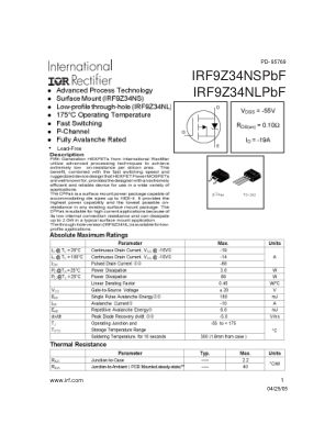 IRF9Z34NS 数据手册首页