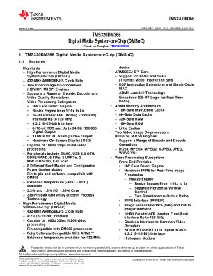 TMS320DM368 datasheet cover page