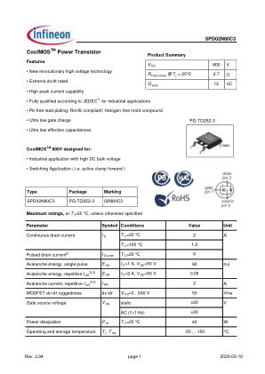 SPD02N80C3 数据手册首页