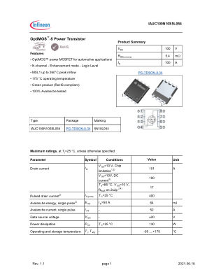 IAUC100N10S5L054 datasheet cover page
