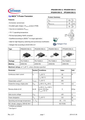 IPD200N15N3-G 数据手册首页