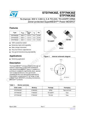 STP7NK30Z 数据手册首页