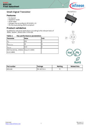 BSS139I datasheet cover page