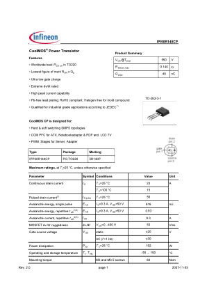 IPI50R140CP 数据手册首页