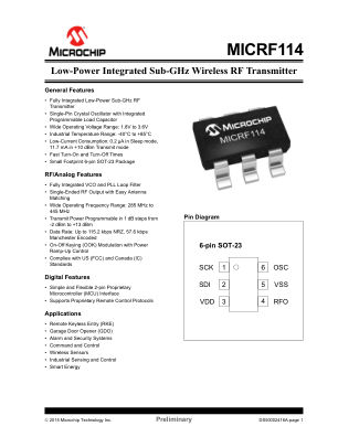 MICRF114T-I 数据手册首页
