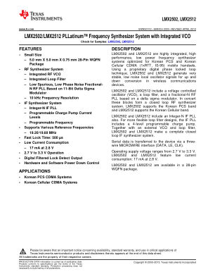 LMX2502 datasheet cover page