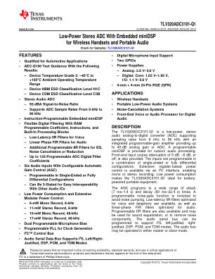 TLV320ADC3101-Q1 datasheet cover page