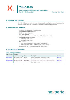 74HC4049PW datasheet cover page