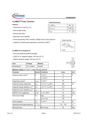 IPA50R350CP 数据手册首页
