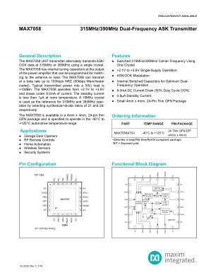 MAX7058 datasheet cover page