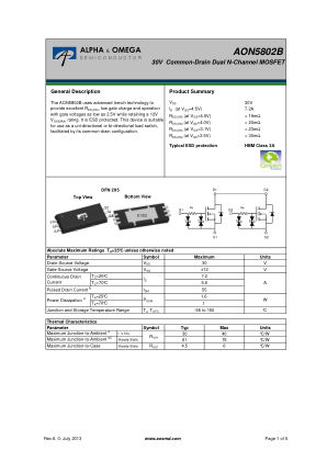 AON5802B datasheet cover page