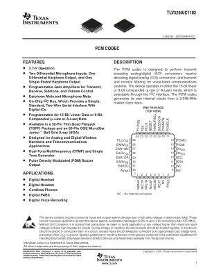 TLV320AIC1103 datasheet cover page