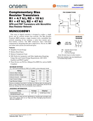 MUN5338 datasheet cover page