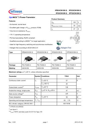 IPD33CN10N-G 数据手册首页