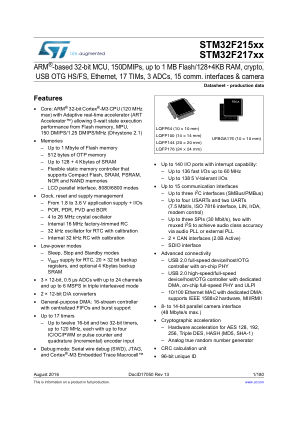 STM32F215RE 数据手册首页
