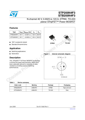STP200N4F3 datasheet cover page