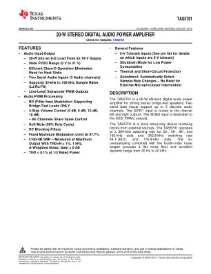 TAS5701 datasheet cover page