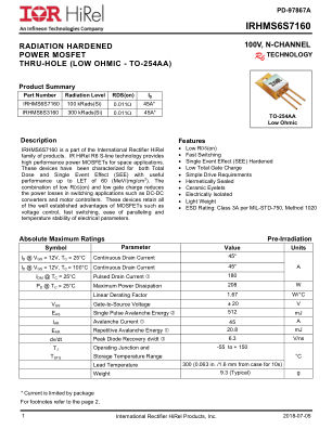 IRHMS6S7160 datasheet cover page
