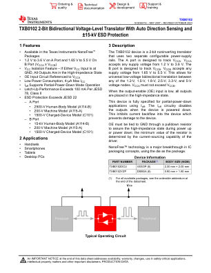 TXB0102 datasheet cover page