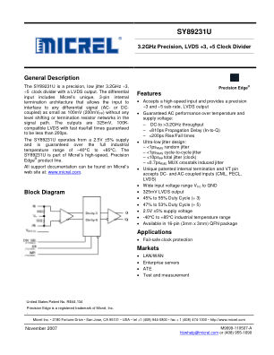 SY89231UMG-TR datasheet cover page