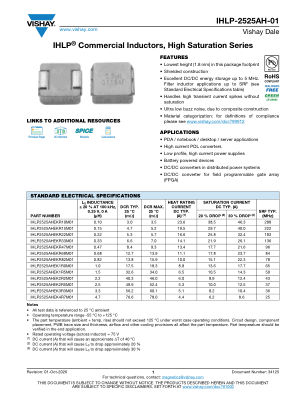 IHLP-2525AH-01 datasheet cover page