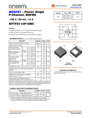 NTTFS115P10M5 datasheet cover page