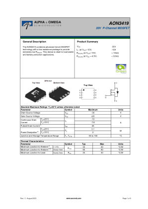AON3419 数据手册首页