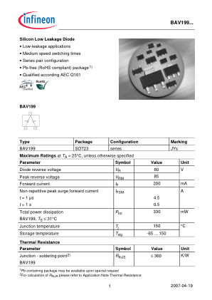 BAV199 datasheet cover page