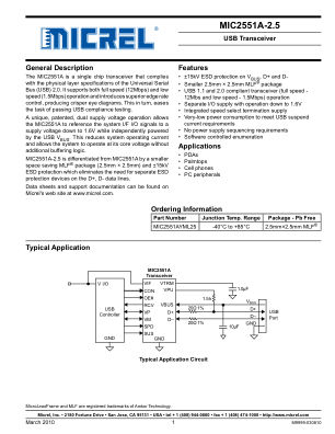 MIC2551AYML25-TR 数据手册首页