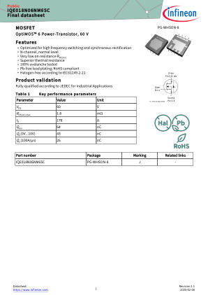 IQE018N06NM6SC datasheet cover page