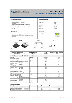 AONS850A70 datasheet cover page
