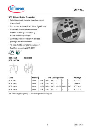 BCR108S datasheet cover page