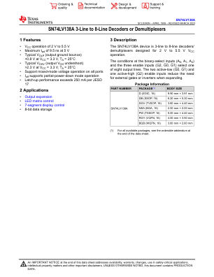 SN74LV138A datasheet cover page