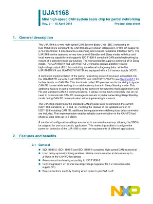UJA1168 datasheet cover page