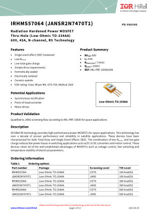 IRHMS57064 datasheet cover page