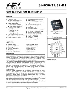 SI4032-B1-FMR 数据手册首页