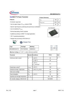 BSC265N10LSF-G datasheet cover page