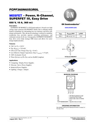 FCPF360N65S3R0L datasheet cover page