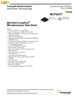 MCF52277 datasheet cover page