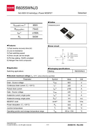 R6055WNJ3 数据手册首页